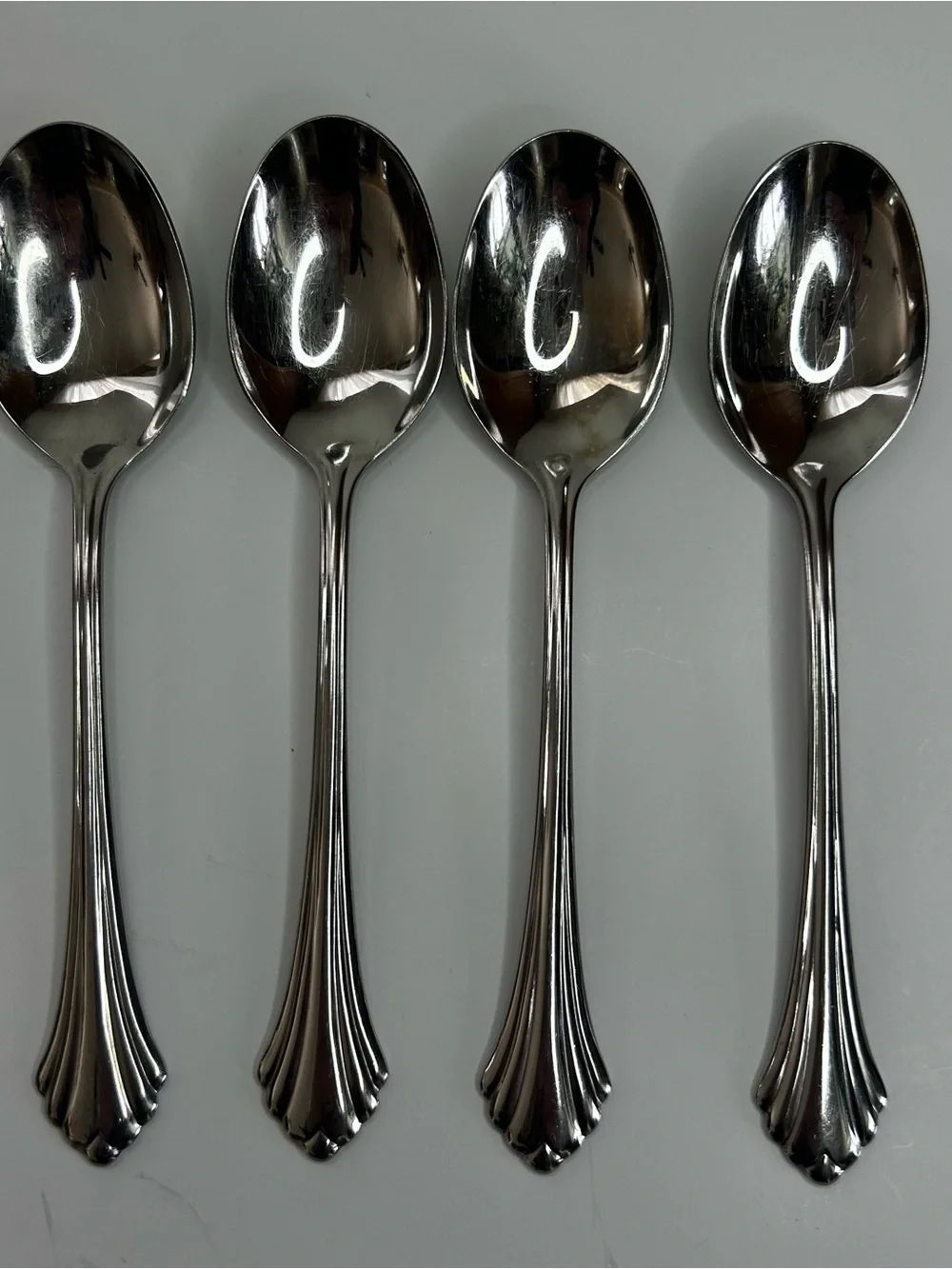Set of 4 Oneida USA Stainless Bancroft 6 3/4” Oval Soup Spoons discontinued